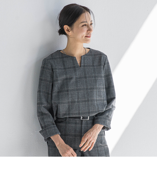 両面起毛キーネックブラウス<WEB限定11号サイズ>