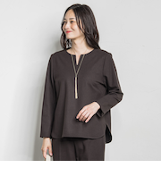 両面起毛キーネックブラウス<WEB限定11号サイズ>