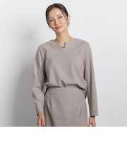 両面起毛キーネックブラウス<WEB限定11号サイズ>