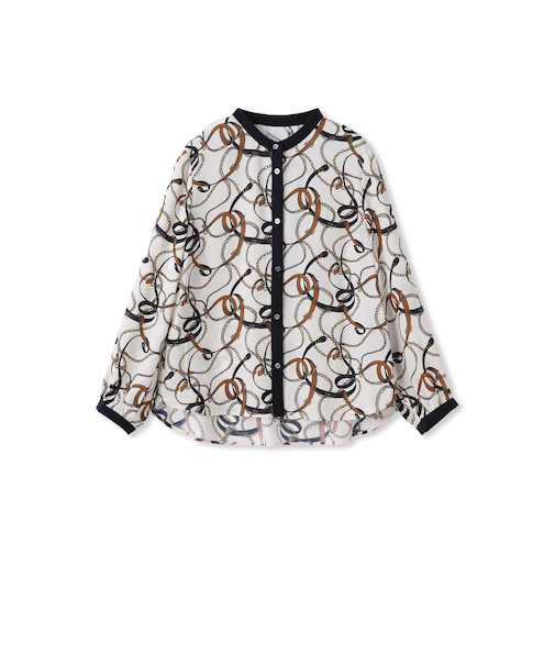 チェーンベルトプリントブラウス