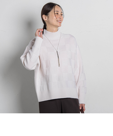 格子柄ハイネックニット≪洗える≫