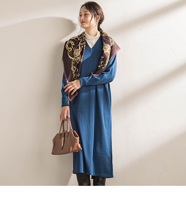 【WEB限定】Vネックニットワンピース≪丈長めあり/手洗い可能≫