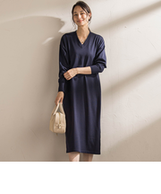 【WEB限定】Vネックニットワンピース≪丈長めあり/手洗い可能≫