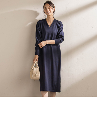 【WEB限定】Vネックニットワンピース≪丈長めあり/手洗い可能≫