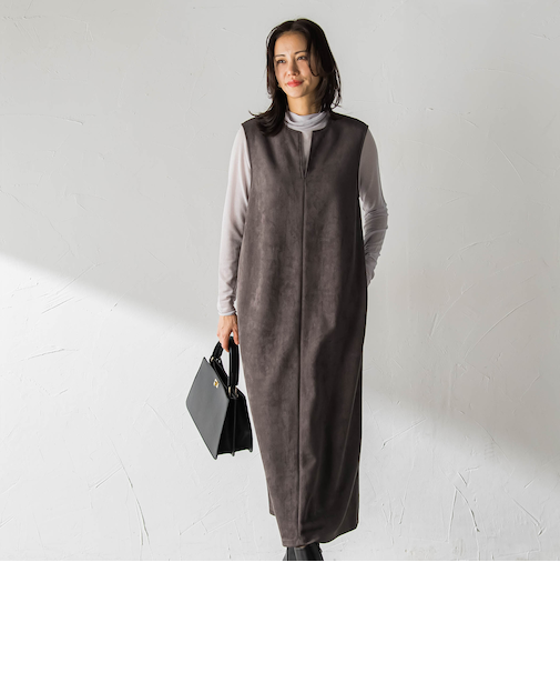 【WEB限定】フェイクスエードワンピース≪洗える≫