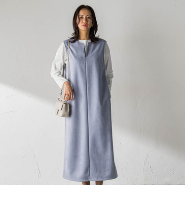 【WEB限定】フェイクスエードワンピース≪洗える≫