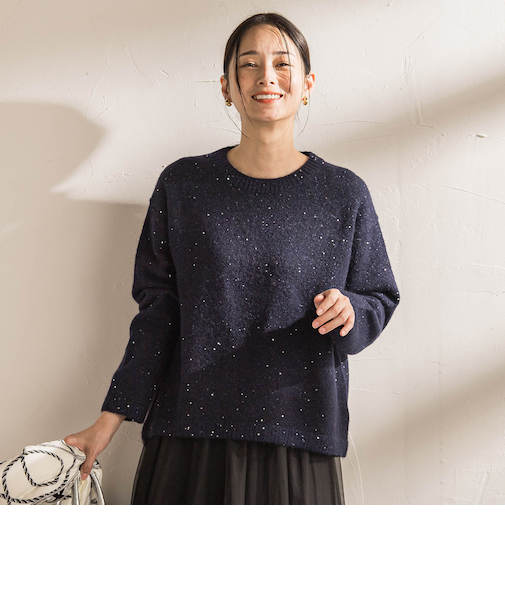 スパンコールクルーネックニット≪洗える≫