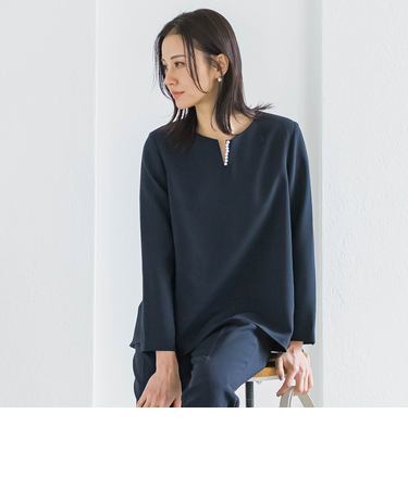 トリクシオンキーネックブラウス≪セットアップ対応/手洗い可能≫