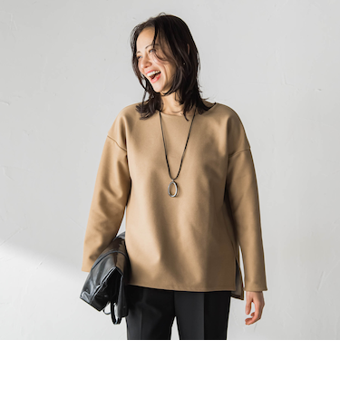 【WEB限定】裏毛布クルーネックプルオーバー≪毛玉防止・ストレッチ≫