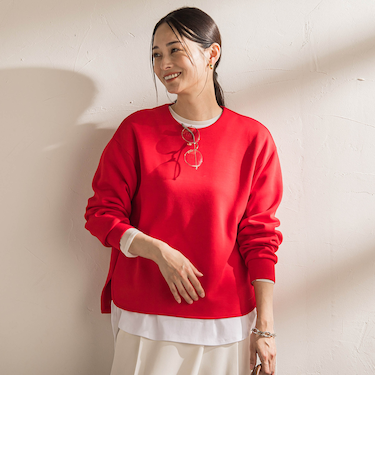【WEB限定】《暖色美》裏起毛クルーネックトップス≪手洗い≫