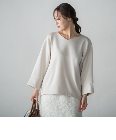 【WEB限定】《暖色美》裏起毛Vネックトップス≪手洗い≫