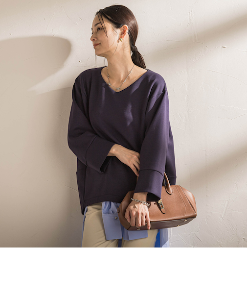 【WEB限定】《暖色美》裏起毛Vネックトップス≪手洗い≫