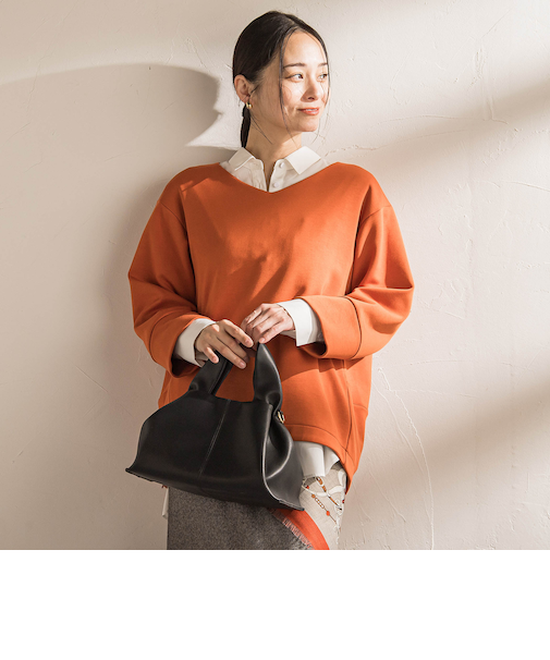 【WEB限定】《暖色美》裏起毛Vネックトップス≪手洗い≫