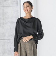 クレープサテン長袖ブラウス ≪手洗い可能≫