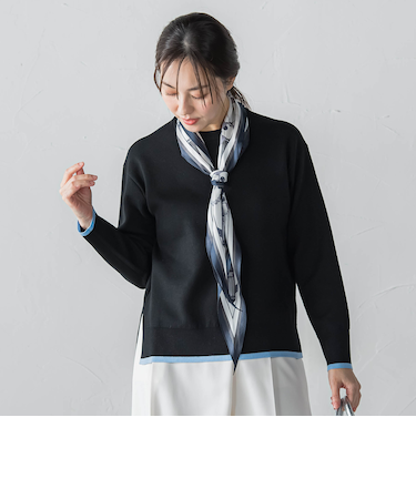 配色クルーネックニット≪洗える≫