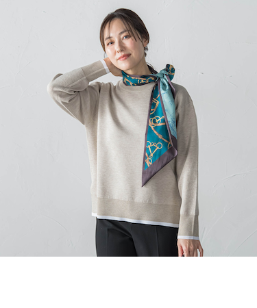 配色クルーネックニット≪洗える≫