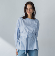 ボートネックコットンポプリンストライプブラウス