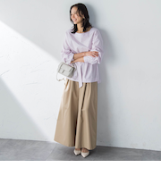 ボートネックコットンポプリンストライプブラウス