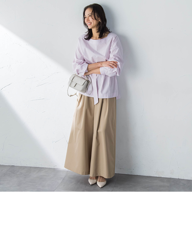 ボートネックコットンポプリンストライプブラウス