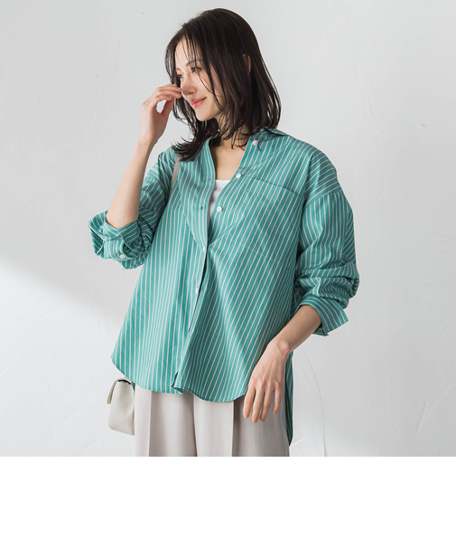 コットンポプリンストライプシャツ