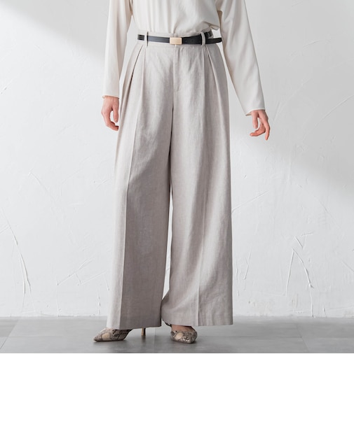 クラシックポリリネンヘリンボンパンツ