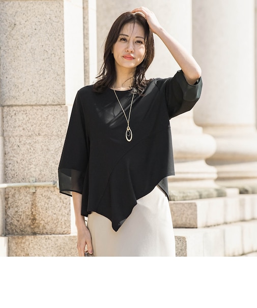 オーガンジーアシメヘムカットソー≪UVカット≫