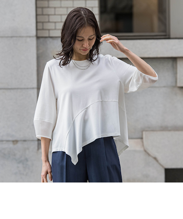 オーガンジーアシメヘムカットソー≪UVカット≫