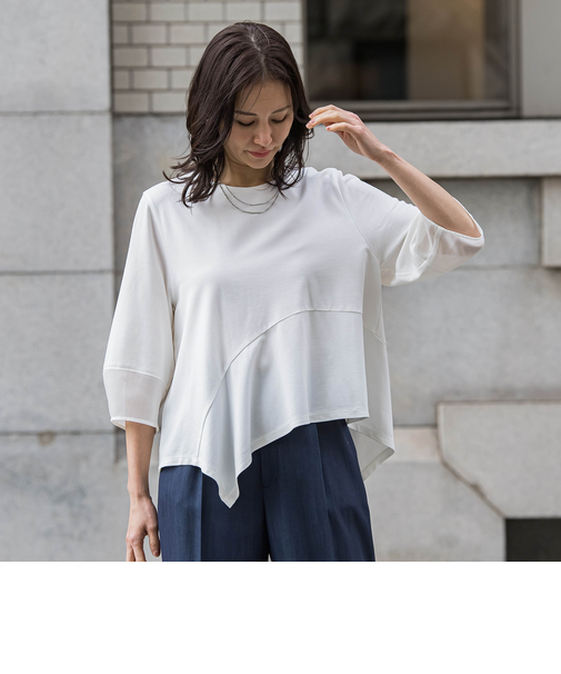 オーガンジーアシメヘムカットソー≪UVカット≫