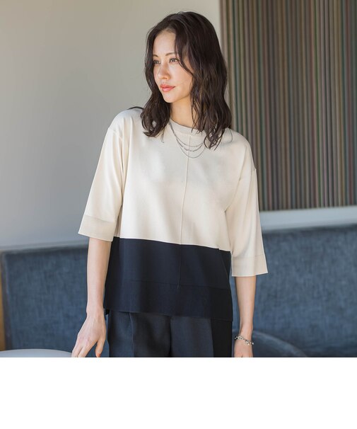 クルーネック五分袖ニット≪WEB限定サイズ11号/WEB限定カラーあり/洗える≫