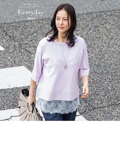 クルーネック五分袖ニット≪WEB限定サイズ11号/WEB限定カラーあり/洗える≫