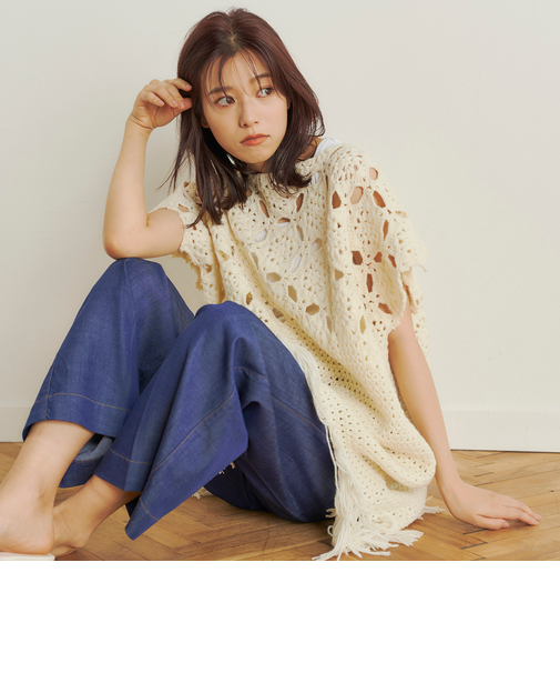 かぎ針透かし編みフリンジベスト≪手洗い可能≫