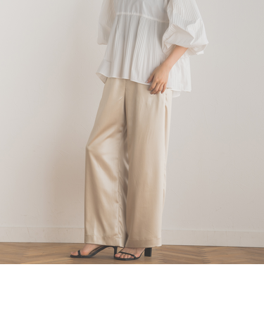 【カタログ掲載】サテンイージーワイドパンツ≪洗濯機で洗える≫