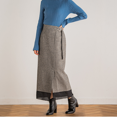 ウール調ヘリンボンスカート≪手洗い可能≫