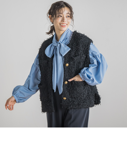 チュールMIXツイードジレ≪手洗い可能≫