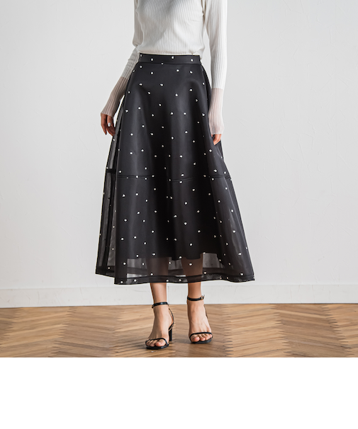 ダブルラッセルドット刺繍スカート≪洗濯機で洗える≫