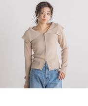 RIB襟付きZIPカーデ≪手洗い可能≫