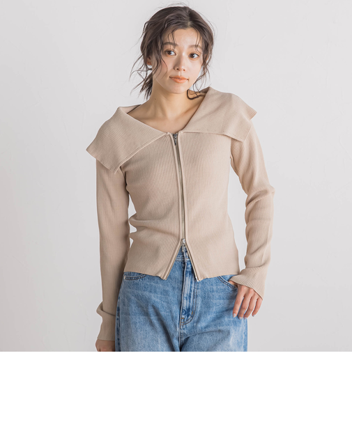 RIB襟付きZIPカーデ≪手洗い可能≫