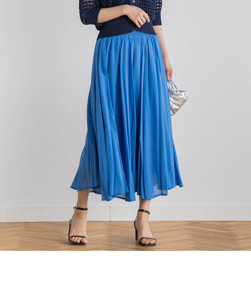 【WEB限定】麻調シアーシャーリングフレアスカート≪手洗い可能≫