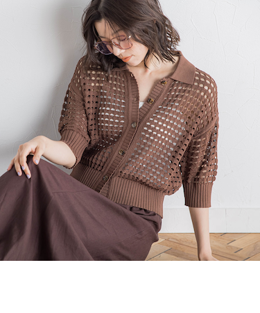 襟付きメッシュニット≪手洗い可能≫