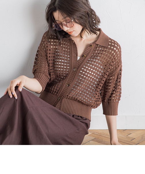 襟付きメッシュニット≪手洗い可能≫