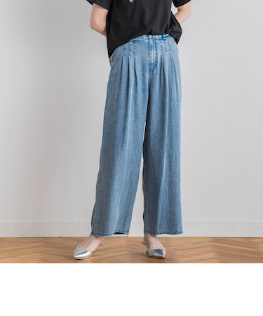 バイオシルクパウダー加工ワイドパンツ≪洗濯機で洗える≫