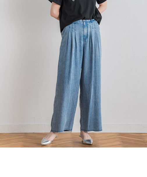 バイオシルクパウダー加工ワイドパンツ≪洗濯機で洗える≫