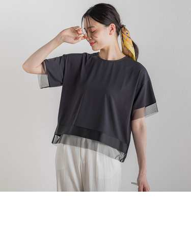 【WEB限定】グログランボーダー切替えプルオーバー≪手洗い可能≫