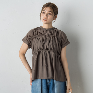 【WEB限定】シルキーシャーリングブラウス≪手洗い可能≫