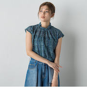 【WEB限定】カットジャガードチェックプリントブラウス