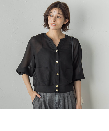 変わり織りメッシュVカーディガン≪手洗い可能≫