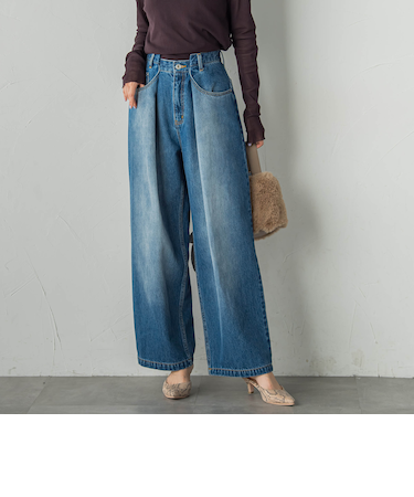 タックデニムパンツ≪洗濯機で洗える≫