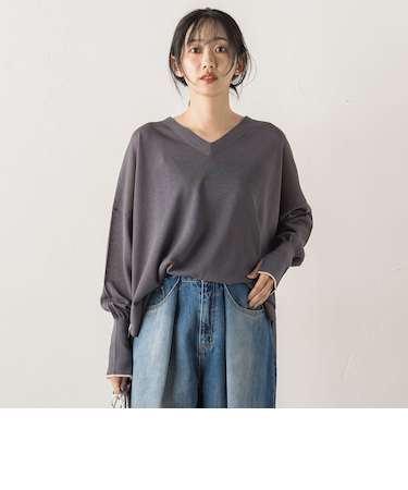 Vネックバイカラープルオーバー≪手洗い可能≫