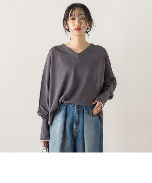 Vネックバイカラープルオーバー≪手洗い可能≫