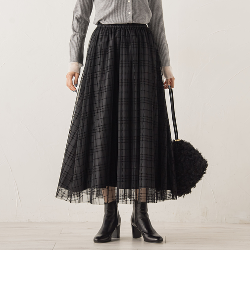 フロッキーチェックスカート≪手洗い可能≫